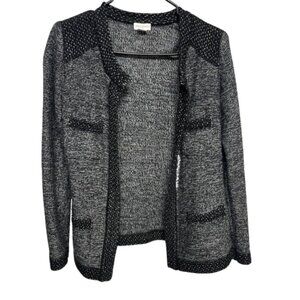 Jaclyn Smith Black & Gray Knit Open Front Cardigan Jacket Textured Sweater